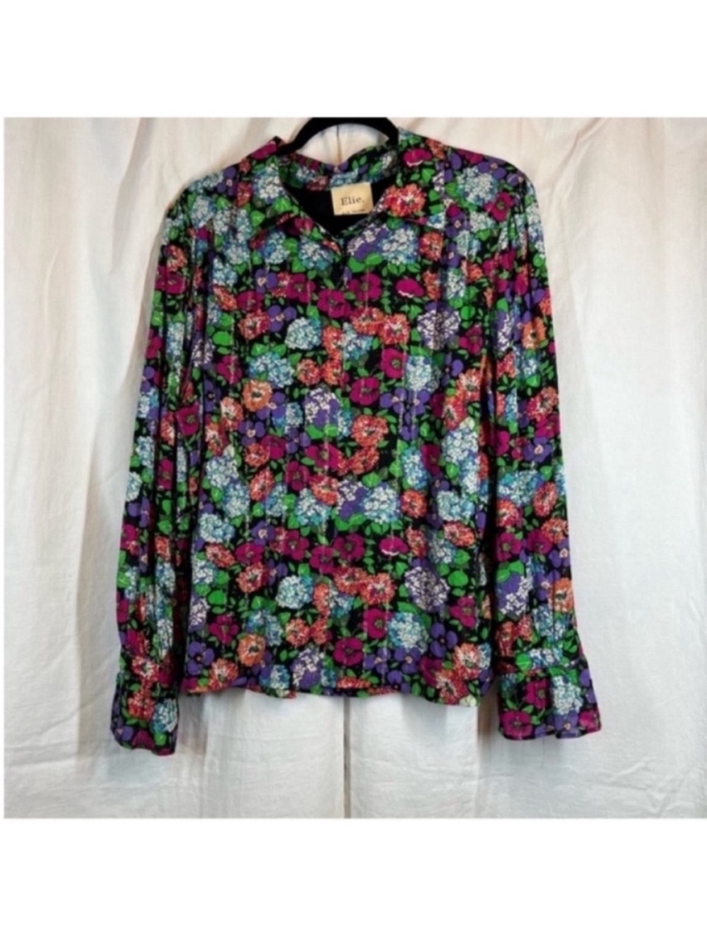 Elie Tahari floral multicolor lux metallic thread long sleeve button down